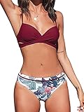 CUPSHE Damen Bikini Set Wickeloptik Push Up Bikini Bademode Blumenmuster...