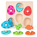 Holzpuzzle ab 1 Jahr | Baby Montessori Holzspielzeug Dino Eier für 12-36...