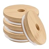 VALICLUD Bambusdeckel für Einmachgläser 4 Stück mit Gummiring...