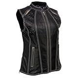 Milwaukee Leather MLL4507 Damen-Motorradweste aus schwarzem Leder, grau,...