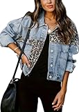 SWOAMER Damen Vintage Jeansjacke Leopard Denim Jacke Western Fall...