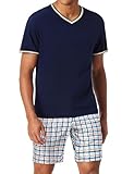 Bresdk Schlafanzug Herren kurz Baumwolle Sommer Pyjama Set Nachtwäsche...