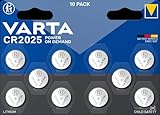 VARTA Batterien Knopfzellen CR2025, 10 Stück, Power on Demand, Lithium...