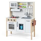 COSTWAY Kinderküche Spielküche inkl. 18 Zubehör, Kinder Küche Holz mit...