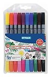 Stylex 66565 - Zweispitz-Fasermalstifte, Doppelfasermaler im 10er Etui, 10...