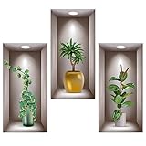 DOUSELLA 3 Stück 3D Wandsticker Vase Wandtattoo Wohnzimmer Vasen Grüne...