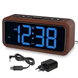 Wecker Laut für Tiefschläfer, Wecker Holz mit LED Anzeige, 12...