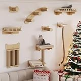 BYBYME Katzenkletterwand-Set aus Naturholz, 8-teiliges stabiles...