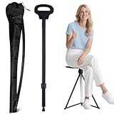 ALEVMOOM Gehstock mit Sitz, Tragbarer Gehstock Klappbar...