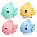 Krabbelfisch Fischspielzeug Ziehspielzeug - 4x Cartoon Baby Push and Go...
