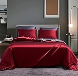 Boqingzhu Satin Glanzsatin Bettwäsche 135x200cm Rot Grau Uni Luxus Seide...