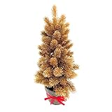 Greenbrokers Künstlicher goldfarbener Mini-Weihnachtsbaum mit LED-Lichtern...