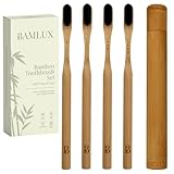 BAMLUX Bambus-Zahnbürsten Set – 4 weiche Nano-Zahnbürsten aus Holz mit...