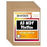 Creative Deco 30 x A3 MDF Platten | 420 x 300 x 3 mm | Dünne Holz-Platten...