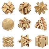 9 Stück Knobelspiele Holz, 3D Puzzle Brainteaser Denkspiel Set Holzpuzzel...