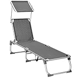 SONGMICS Sonnenliege mit Dach, Liegestuhl, Gartenliege, Aluminium,...