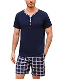 Irdcomps Schlafanzug Herren Pyjama Kurz Shorty Sommer Baumwolle...