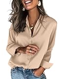 Zeagoo Satin Bluse Damen V-Ausschnitt Satinblusen Button Down Business...