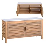 KOMFOTTEU Gartenbox aus Akazienholz, Aufbewahrungstruhe mit Doppeltüren...