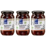 Griechische Oliven Kalamata mit Stein 3x 210g | Bio Zertifiziert | Oliven...