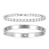 LACHT 2 Stück Armband Damen Silber - 17 cm Kristallen Tennis Armband 6mm...