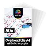 OfficeTree 50 x Overheadfolie A4 - OHP Folien glasklar - Folie für...