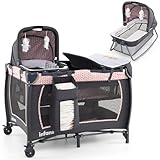 COSTWAY 5 in 1 Beistellbett Baby, Reisebett mit Matratze, Kinderreisebett...