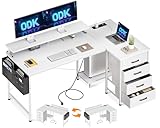 ODK Eckschreibtisch mit 4 Stoff Schubladen, 140x80cm Schreibtisch L Form...