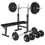 GORILLA SPORTS® Hantelbank - inkl. Hantelset 38/70/100kg, Ablage,...