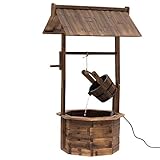 Outsunny Springbrunnen aus Holz Outdoor Gartenbrunnen mit plätscherndem...