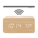 HAPPMY Holz Wecker mit Ladestation,Wecker Digital mit Thermometer, 3...