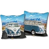 VW Volkswagen T1 Wendekissen – Blau 40 x 40 cm Bulli Kissen mit 2...