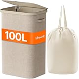 Lifewit 100L Wäschekorb mit Deckel, hoher Wäschekorb mit...