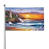 Fahne Leuchtturm bei Sonnenuntergang - Flagge 3x5 Fuß - Hissfahne mit...