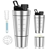 POFIBO Protein Shaker Edelstahl - 600+200ML Protein Eiweiß Shaker Becher...