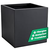 VIVANNO Pflanzkübel Fiberglas Block Frostsicher - 50x50x50 cm - Anthrazit...