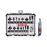 Bosch 15tlg. Fräser Set mit Cuttermesser (für Holz, Ø 8 mm Schaft,...