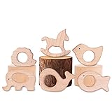 YoungRich 6 Stück Baby Holz Teether Geschenk Igel Elefant Vogel Delphin...