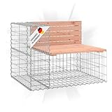 DELUKE Gartenbank Gabionen INO aus Stahl | 92x71x65,5cm Massivholz...