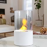 Tisch-Kamin/Feuerstelle aus Metall und Glas Weiß