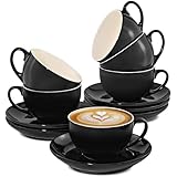 6er Cappuccino Tassen Set mit Untertassen - Keramik Schwarz -...