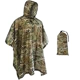 Fousam Camo Poncho, Wasserdichter Ripstop-Kapuzen-Regenmantel, leicht,...