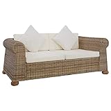Festnight 2-Sitzer-Sofa mit Auflagen Natur Rattan Rattansofa Loungesofa...