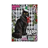 Gebetsfahnen mit Aufschrift 'Merry Christmas Cat', schwarz, kariert, für...