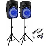 Vonyx VPS122A PA Lautsprecher Set mit Ständer und Mikrofon, 800 Watt 12...