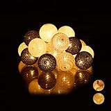 Relaxdays LED Lichterkette mit 20 Baumwollkugeln, batteriebetrieben,...