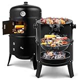 LEADZM Räucherofen,Holzkohlegrill mit Holzkohleschale und Ascherost 3in1...