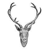 Hirschgeweih Hirschkopf Geweih 10-Ender in Silber, Metall-Optik 30 x 40 cm,...