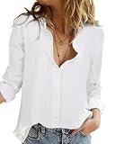Friptspyg Bluse Damen 100% Baumwolle Langarm Lässig Hemd V-Schnitt Roll Up...