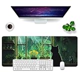 Mauspad Katzen Schreibtischunterlage Grün 80x30cm Mousepad XL Groß...